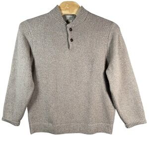 LL Bean Sweater Mens XL Fisherman's Ragg 100% Lambs Wool Henley Pullover Beige